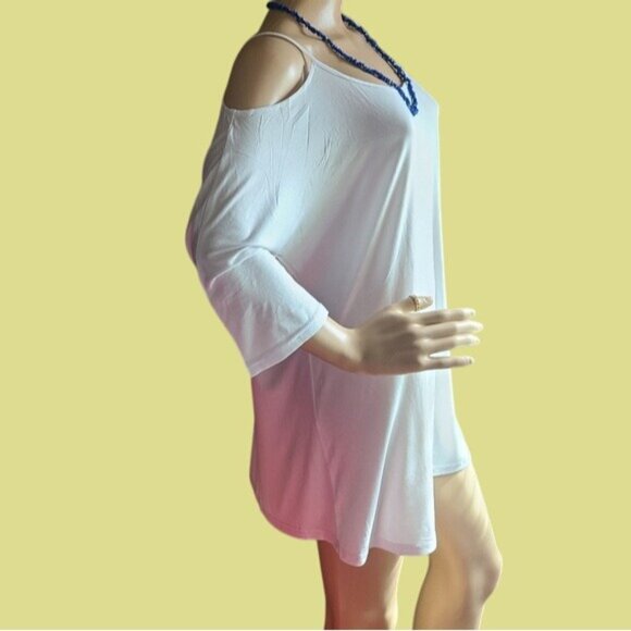 Styleword Cold Shoulder White Tunic Top With 3/4 Sleeves For Women Sz Large - Picture 2 of 4